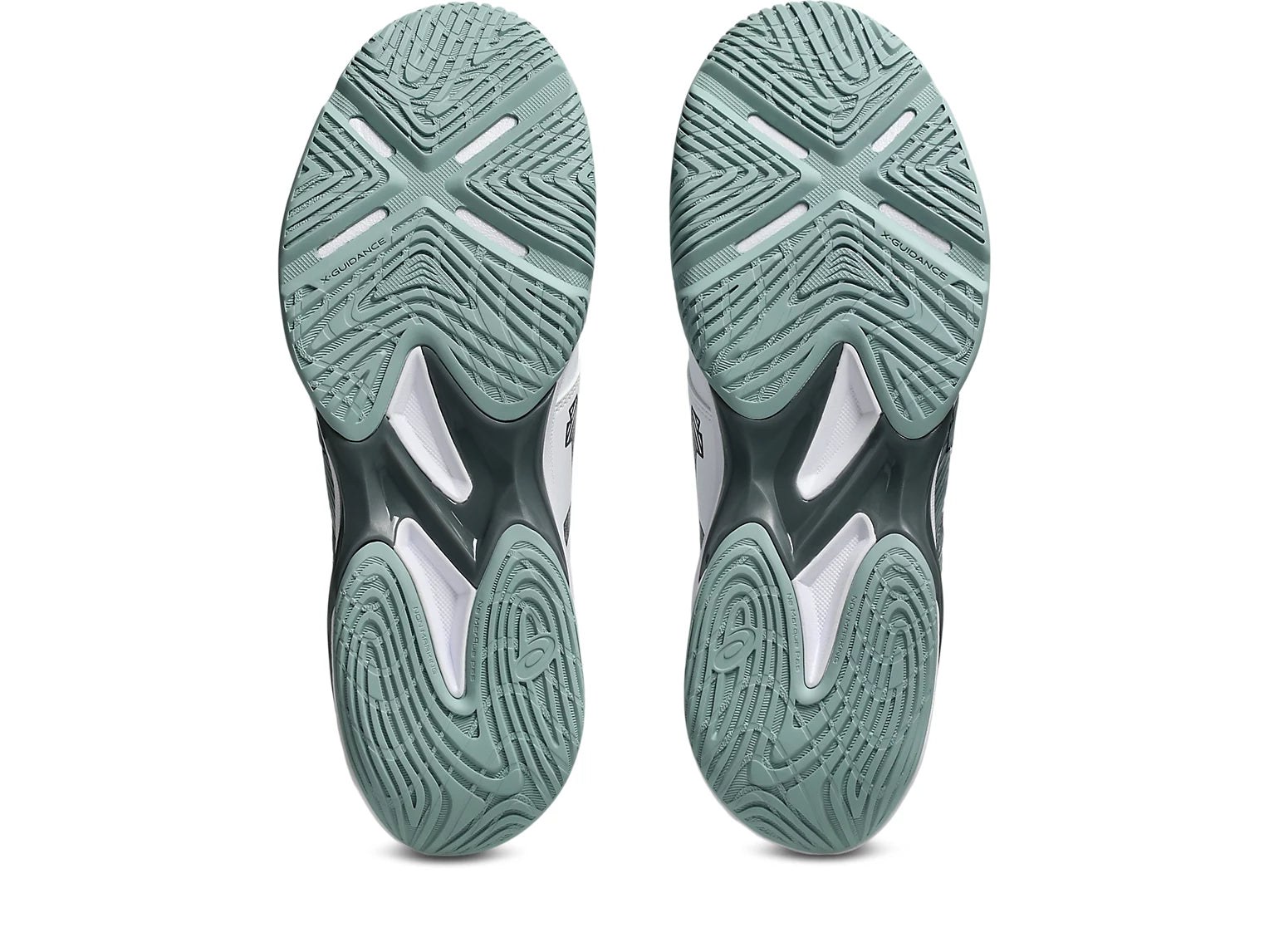 Innebandysko ASICS undersida med mönstrad sula i mint och mörkgrå