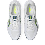 Innebandyskor Asics Beyond FF 2 M parvis, vita snören och limegröna märkningar.