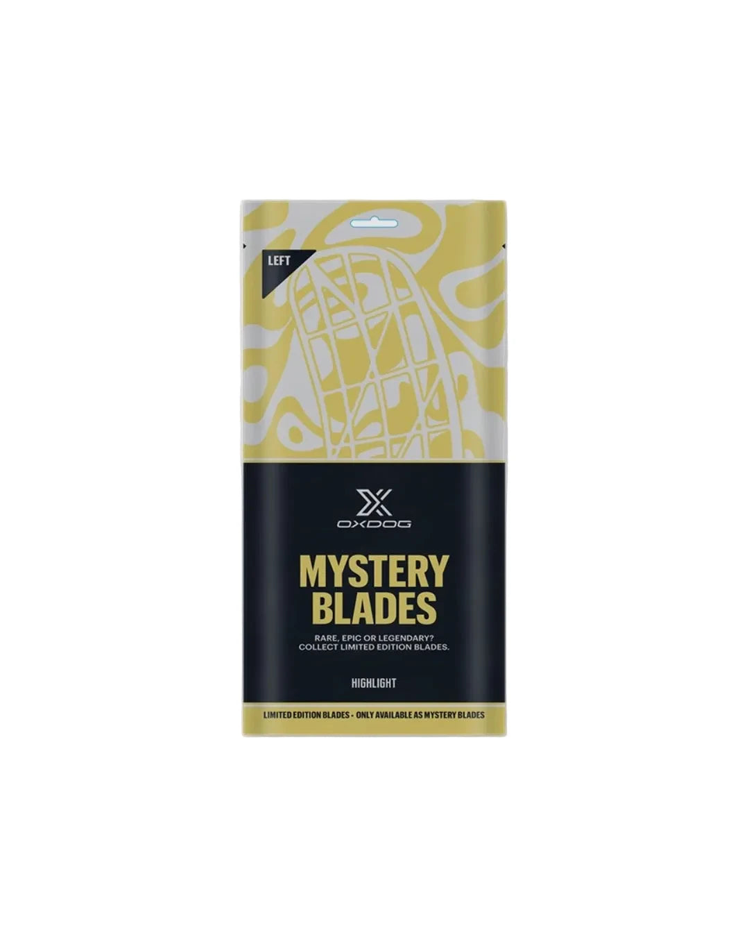 Innebandyblad Oxdog Mystery Blades MBC-förpackning, märkt för vänsterfattning