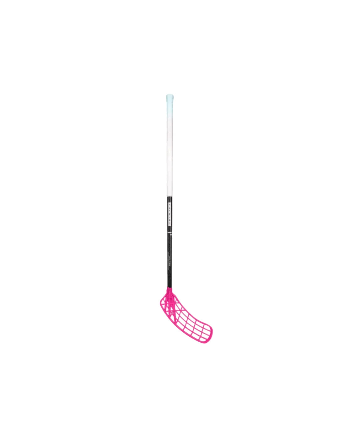 Innebandyklubba med svart skaft och rosa blad