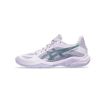 Innebandy-skor Asics Blade FF 2 W i vit och ljuslila med gröna detaljer, snörning