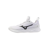 Innebandysko Mizuno Wave Luminous Elite i vitt med svart logga och snörning.