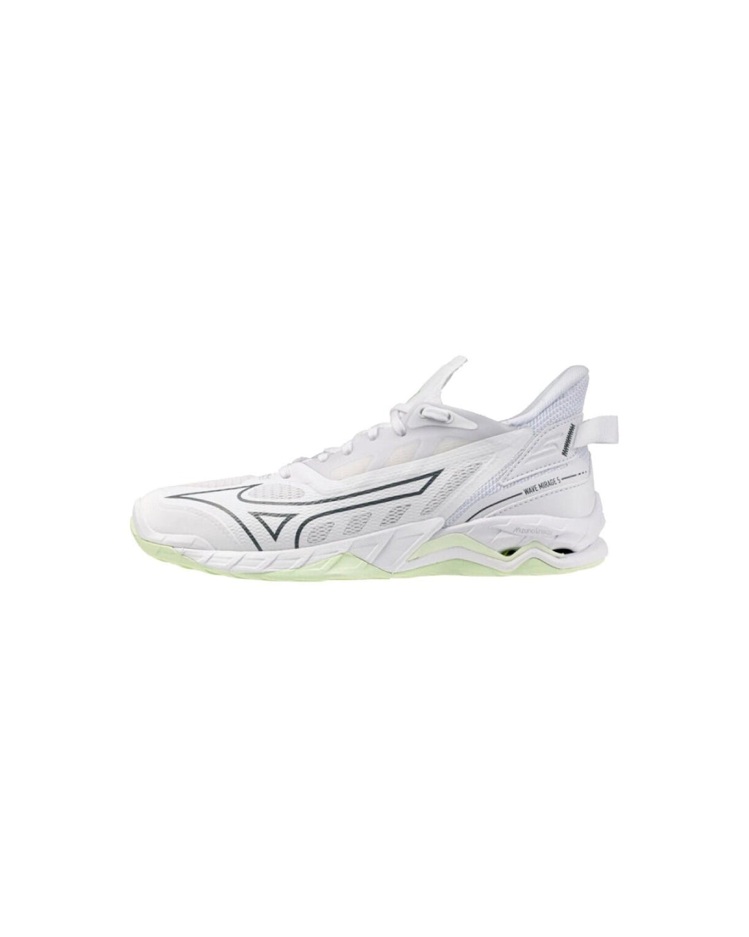 Innebandysko Mizuno Wave Mirage 5 W i vit med limegröna detaljer