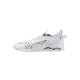 Innebandysko Mizuno Wave Mirage 5 U i vit och ljusblå färg, snörning och kardborre